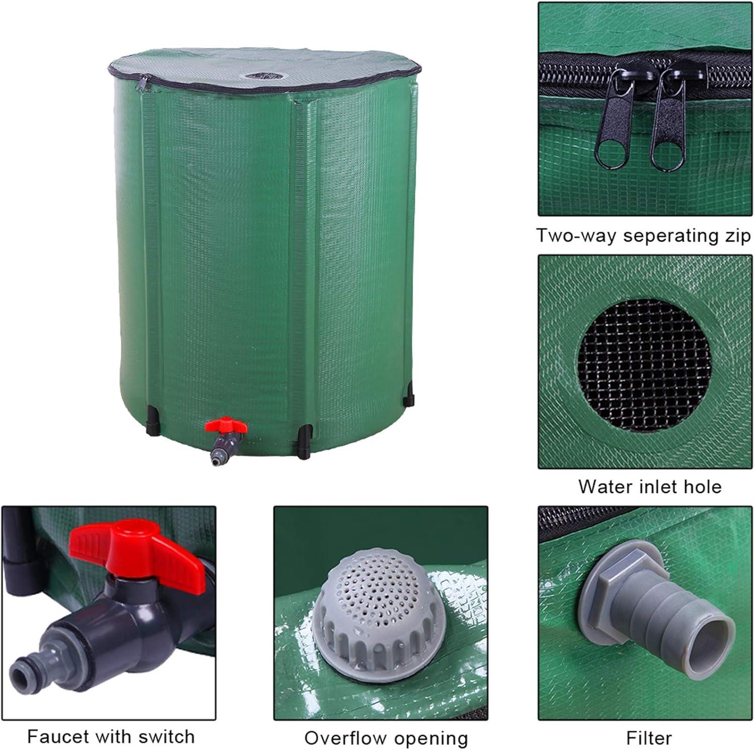 imageOutvita 132 Gallon Collapsible Rain Barrel Large Garden Water Storage Tank Portable Folding Rainwater Collector Water Catcher with Filter Overflow Kit Faucet GreenGreen