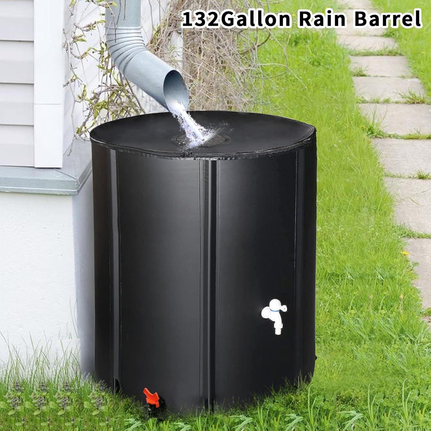 imageOutvita 132 Gallon Collapsible Rain Barrel Large Garden Water Storage Tank Portable Folding Rainwater Collector Water Catcher with Filter Overflow Kit Faucet GreenBlack