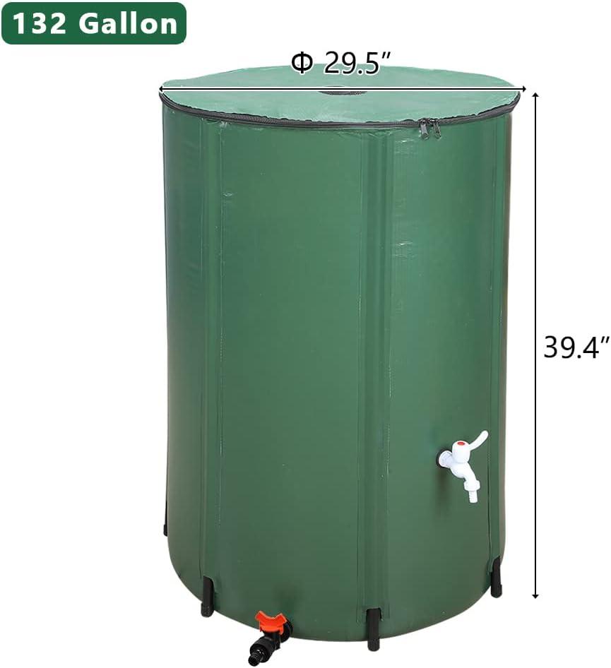 imageOutvita 132 Gallon Collapsible Rain Barrel Large Garden Water Storage Tank Portable Folding Rainwater Collector Water Catcher with Filter Overflow Kit Faucet GreenGreen