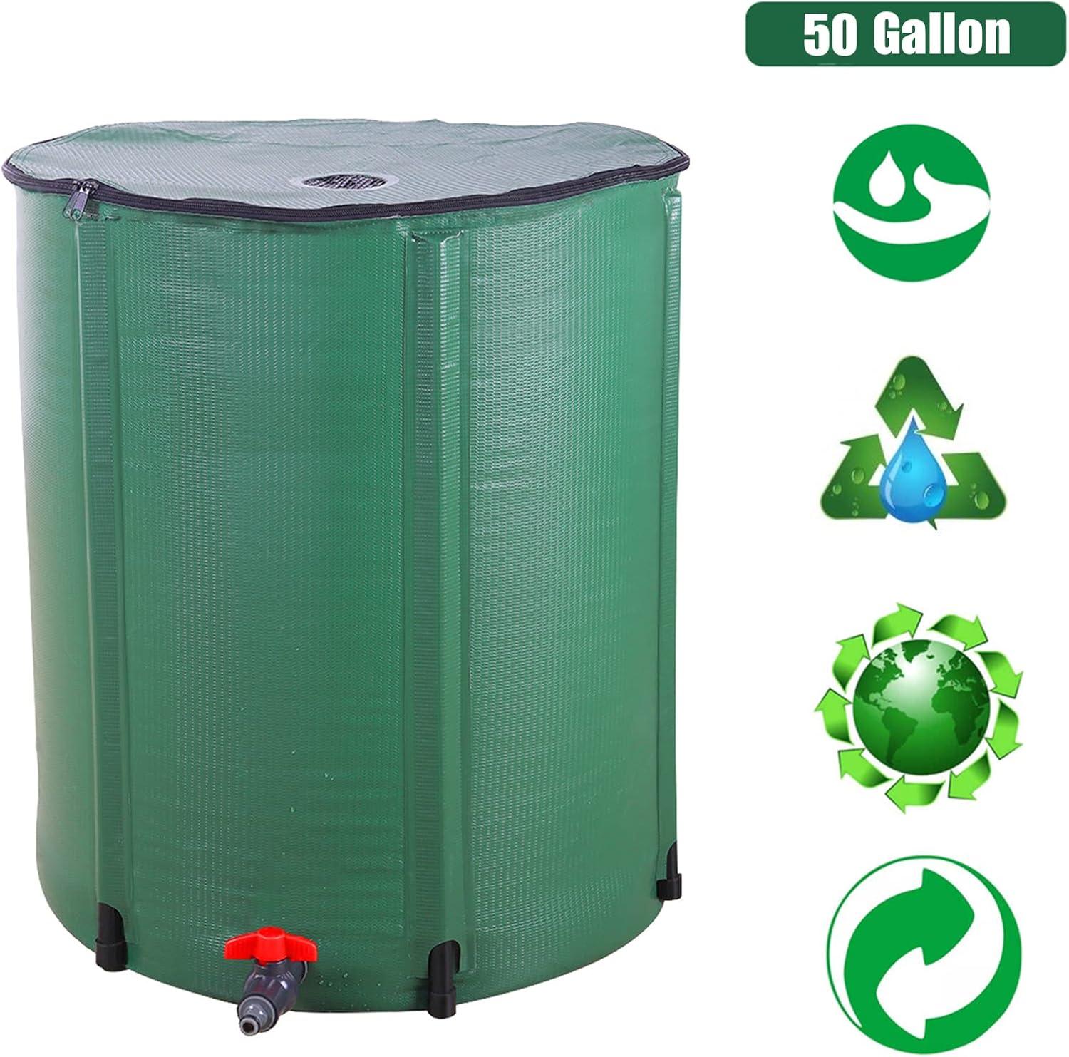 imageOutvita 132 Gallon Collapsible Rain Barrel Large Garden Water Storage Tank Portable Folding Rainwater Collector Water Catcher with Filter Overflow Kit Faucet GreenGreen