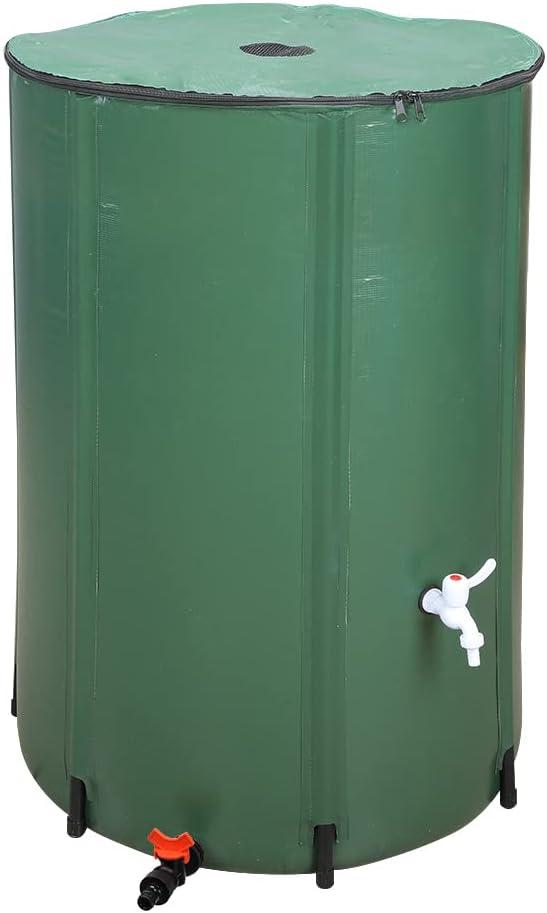imageOutvita 132 Gallon Collapsible Rain Barrel Large Garden Water Storage Tank Portable Folding Rainwater Collector Water Catcher with Filter Overflow Kit Faucet GreenGreen
