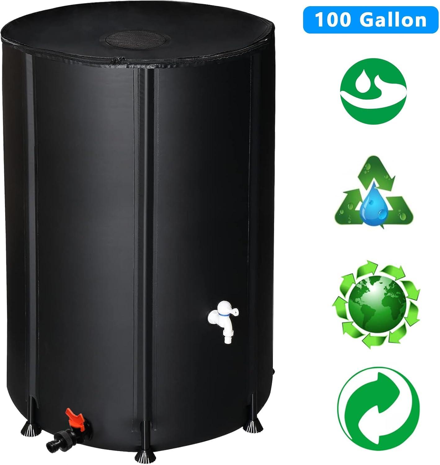 imageOutvita 132 Gallon Collapsible Rain Barrel Large Garden Water Storage Tank Portable Folding Rainwater Collector Water Catcher with Filter Overflow Kit Faucet GreenBlack