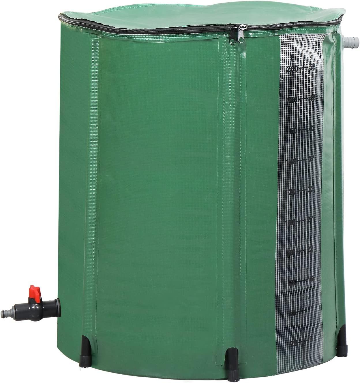 imageOutvita 132 Gallon Collapsible Rain Barrel Large Garden Water Storage Tank Portable Folding Rainwater Collector Water Catcher with Filter Overflow Kit Faucet GreenGreen