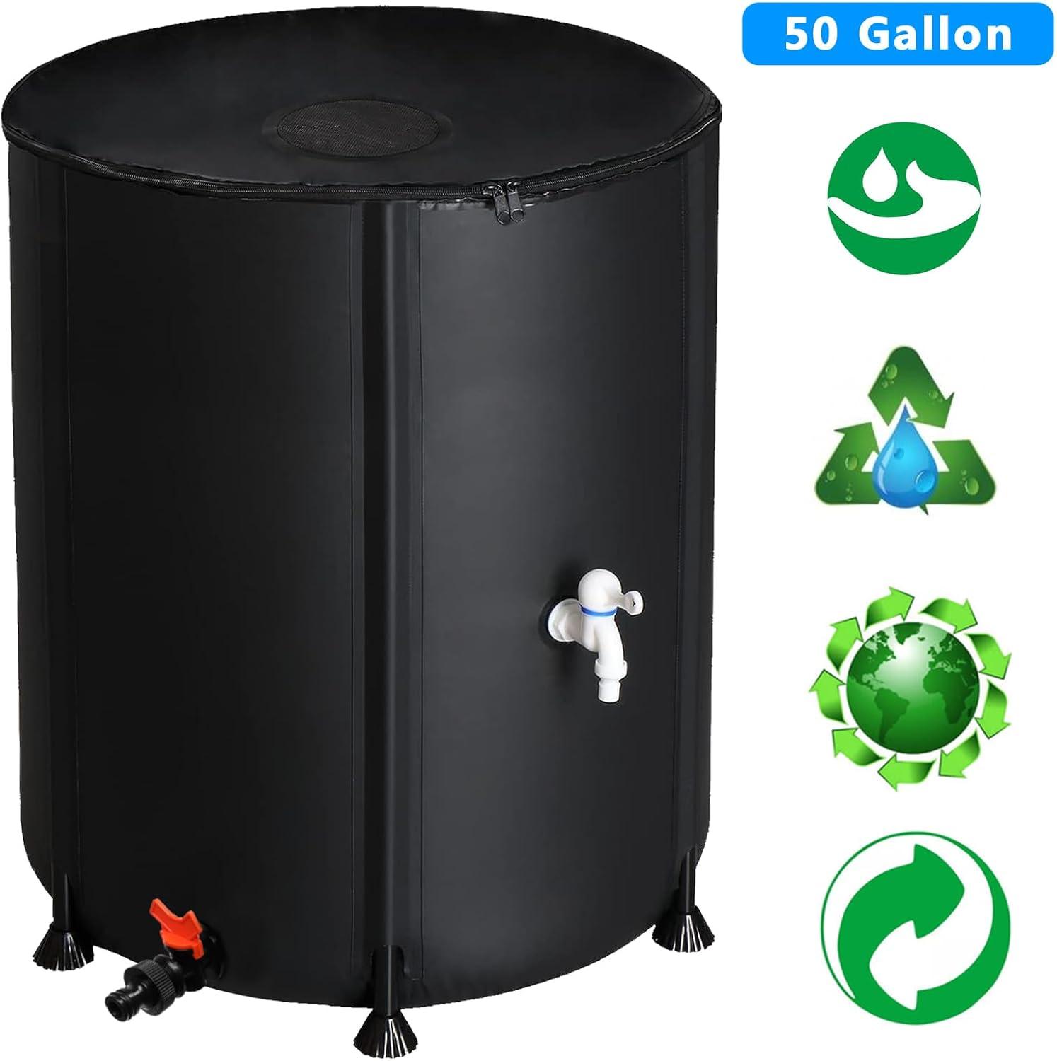 imageOutvita 132 Gallon Collapsible Rain Barrel Large Garden Water Storage Tank Portable Folding Rainwater Collector Water Catcher with Filter Overflow Kit Faucet GreenBlack