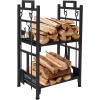 imageOutvita 2 Tier Firewood Log Rack Iron Lumber Storage Holder Wood Pile Stacker Organizer for Indoor Outdoor Fireplace Fire Stove Pit With 4 Fire Tools Hanging Hooks Christmas Elements Black13D x 179W x 297H