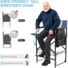 imageOutvita 26quot Tall Directors Chair Height Seat Folding with Side Table Storage Bag Support for 300Lbs Portable Makeup Artist Chair with Bar Height BlackBlueGrey