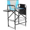 imageOutvita 26quot Tall Directors Chair Height Seat Folding with Side Table Storage Bag Support for 300Lbs Portable Makeup Artist Chair with Bar Height BlackBlueBlack