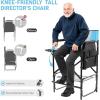 imageOutvita 26quot Tall Directors Chair Height Seat Folding with Side Table Storage Bag Support for 300Lbs Portable Makeup Artist Chair with Bar Height BlackBlueBlack