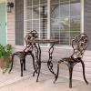 imageOutvita 3 PCS Outdoor Bistro Table Set All Weather Rose Pattern Cast Aluminum Patio Bistro Sets with Umbrella Hole for Yard Garden Balcony Antique Bronz