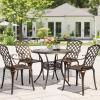 imageOutvita 4 Piece Outdoor Bistro Dining Chair Set AllWeather Cast Aluminum Dining Chairs with Cushion Stackable ampamp Easy to Store Furniture for Patio Garden Deck AntiqueBrownpattern Iii Without Cushion