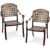 imageOutvita 4 Piece Outdoor Bistro Dining Chair Set AllWeather Cast Aluminum Dining Chairs with Cushion Stackable ampamp Easy to Store Furniture for Patio Garden Deck AntiqueBrownpattern V Without Cushion