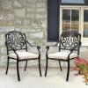 imageOutvita 4 Piece Outdoor Bistro Dining Chair Set AllWeather Cast Aluminum Dining Chairs with Cushion Stackable ampamp Easy to Store Furniture for Patio Garden Deck AntiqueBlackpattern I Include Cushion