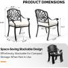 imageOutvita 4 Piece Outdoor Bistro Dining Chair Set AllWeather Cast Aluminum Dining Chairs with Cushion Stackable ampamp Easy to Store Furniture for Patio Garden Deck AntiqueBlackpattern I Include Cushion