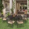 imageOutvita 4 Piece Outdoor Bistro Dining Chair Set AllWeather Cast Aluminum Dining Chairs with Cushion Stackable ampamp Easy to Store Furniture for Patio Garden Deck AntiqueBrownpattern I Include Cushion