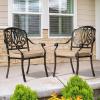 imageOutvita 4 Piece Outdoor Bistro Dining Chair Set AllWeather Cast Aluminum Dining Chairs with Cushion Stackable ampamp Easy to Store Furniture for Patio Garden Deck AntiqueBrownpattern I Include Cushion