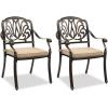 imageOutvita 4 Piece Outdoor Bistro Dining Chair Set AllWeather Cast Aluminum Dining Chairs with Cushion Stackable ampamp Easy to Store Furniture for Patio Garden Deck AntiqueBrownpattern I Include Cushion