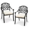 imageOutvita 4 Piece Outdoor Bistro Dining Chair Set AllWeather Cast Aluminum Dining Chairs with Cushion Stackable ampamp Easy to Store Furniture for Patio Garden Deck AntiqueBlackpattern I Include Cushion