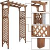 imageOutvita 7 Ft Wooden Garden Arbor Arch Fir Wood Arbour Trellis Pergola Archway for Wedding Ceremony Decoration Pergola Plant Climbing Rose Vines Lawn Courtyard Patio Dark BrownBrown