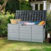 imageOutvita Deck Storage Box 75 Gallon Plastic Durable Storage Container Bin with Lid Store Patio Cushions and Yard Stools Outdoor Patio Garden PoolBrownGray BodyBlack Lid