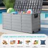 imageOutvita Deck Storage Box 75 Gallon Plastic Durable Storage Container Bin with Lid Store Patio Cushions and Yard Stools Outdoor Patio Garden PoolBrownGray BodyBlack Lid
