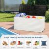 imageOutvita Deck Storage Box 75 Gallon Plastic Durable Storage Container Bin with Lid Store Patio Cushions and Yard Stools Outdoor Patio Garden PoolBrownWhite