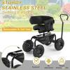 imageOutvita Garden Cart Outdoor Rolling Garden Scooter WAdjustable 360 Degree Swivel Seat Extendable Handle Tool Tray ampamp Storage Basket Gardening Stool for PlantingBlack