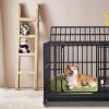 imageOutvita Heavy Duty Dog Crate42quot Large Metal Wire Dog Kennel Chew Proof Dog Cage with Lockable Wheels Plastic Try Double Door for Medium to Large Dog Indoor