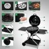 imageOutvita Kettle Charcoal Grill 225 inch Outdoor Portable Cooking Barbecue Grill Cart with 2 Side Tables ampamp Wheels for Patio Backyard Parties Camping PicnicBlack