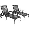 imageOutvita Lounge Chairs for Outside Patio Cast Aluminum Recliner with Adjustable Back and Rolling Wheels for Backyard Porch Pool Balcony Deck WhiteBlack