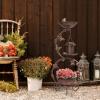 imageOutvita Outdoor Bird Bath Vintage Metal Garden Bird Bath with Solar Lamp and Flower Planter Pedestal Standing Bird Feeder BronzeGilt Bronze