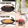 imageOutvita Outdoor Bird Bath Vintage Metal Garden Bird Bath with Solar Lamp and Flower Planter Pedestal Standing Bird Feeder BronzeGilt Bronze