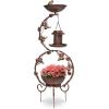 imageOutvita Outdoor Bird Bath Weather Resistant Decorative Birdbath with Butterfly Solar Bird Feeders Combo and Flower Planter Pedestal for Garden Yard BronzeGilt Bronze