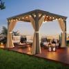 imageOutvita Outdoor Hardtop Gazebo 10x12 Durable Aluminum Frame Patio Pergola with Double Roof Netting and Curtains for Lawn Garden and Balcony