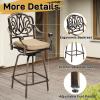 imageOutvita Set of 2 Outdoor Swivel Bar StoolsCast Aluminum Bar Height Patio Chairs 360 Rotation 380 lbs Capacity Barstools with Comfort Cushions High Back and ArmrestFloralInspired Scroll Back