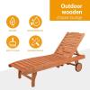imageOutvita Wood Chaise Lounge Chair 62quot L Outdoor Sun Lounger Recliner with 3 Backrest Angles Tray and Wheels for Beach Poolside Deck Porch Garden Natural