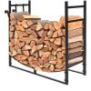 imageOutvita 2 Tier Firewood Log Rack Iron Lumber Storage Holder Wood Pile Stacker Organizer for Indoor Outdoor Fireplace Fire Stove Pit With 4 Fire Tools Hanging Hooks Christmas Elements Black13D x 331W x 30H