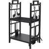 imageOutvita 2 Tier Firewood Log Rack Iron Lumber Storage Holder Wood Pile Stacker Organizer for Indoor Outdoor Fireplace Fire Stove Pit With 4 Fire Tools Hanging Hooks Christmas Elements Black13D x 179W x 297H