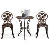 imageOutvita 3 PCS Outdoor Bistro Table Set All Weather Rose Pattern Cast Aluminum Patio Bistro Sets with Umbrella Hole for Yard Garden Balcony Antique Bronz