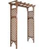 imageOutvita 7 Ft Wooden Garden Arbor Arch Fir Wood Arbour Trellis Pergola Archway for Wedding Ceremony Decoration Pergola Plant Climbing Rose Vines Lawn Courtyard Patio Dark BrownBrown