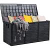 imageOutvita Deck Storage Box 75 Gallon Plastic Durable Storage Container Bin with Lid Store Patio Cushions and Yard Stools Outdoor Patio Garden PoolBrownBlack