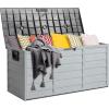 imageOutvita Deck Storage Box 75 Gallon Plastic Durable Storage Container Bin with Lid Store Patio Cushions and Yard Stools Outdoor Patio Garden PoolBrownGray BodyBlack Lid