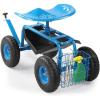 imageOutvita Garden Cart Gardening Workseat wWheels Rolling Work Seat with Adjustable 360 Degree Swivel Seat Basket and Tool Tray Patio Wagon Scooter for Lawn Yard Outdoor PlantingGreenBlue