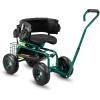 imageOutvita Garden Cart Outdoor Rolling Garden Scooter WAdjustable 360 Degree Swivel Seat Extendable Handle Tool Tray ampamp Storage Basket Gardening Stool for PlantingGreen