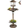 imageOutvita Outdoor Bird Bath Garden Bird Baths Decorations with SolarPowered Lamp and Resin Pedestal Flower Planter Base Bird Feeder for Yard Patio 44quot H AtrovirensBronze