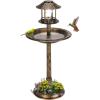 imageOutvita Outdoor Bird Bath Garden Bird Baths Decorations with SolarPowered Lamp and Resin Pedestal Flower Planter Base Bird Feeder for Yard PatioBronze