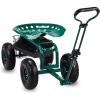 imageOutvita Rolling Garden Work Seat with Wheels Garden Scooter with 360 Degree Swivel Seat ampamp Extendable Handle ampamp Tool Tray Gardening Stool for PlantingGreenGreen