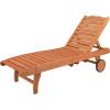 imageOutvita Wood Chaise Lounge Chair 62quot L Outdoor Sun Lounger Recliner with 3 Backrest Angles Tray and Wheels for Beach Poolside Deck Porch Garden Natural