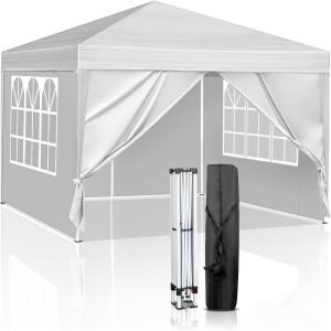 imageOutvita 10x10ft Ez Pop Up Canopy Portable Instant Canopy Tent with 2pcs SideWalls and 4pcs Camping Upright Poles for Outdoor Events Party Wedding BirthdayGraduation Gray10x10white