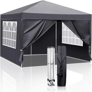 imageOutvita 10x10ft Ez Pop Up Canopy Portable Instant Canopy Tent with 2pcs SideWalls and 4pcs Camping Upright Poles for Outdoor Events Party Wedding BirthdayGraduation Gray10x10gray