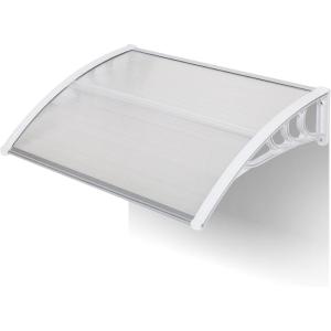 imageOutvita 118quotx38quot Window Awning Canopy Polycarbonate Front Door Patio Cover for UV Rain Snow ampamp Sunlight Protection Stylish Brown Panel with Black BracketWhiteWhite